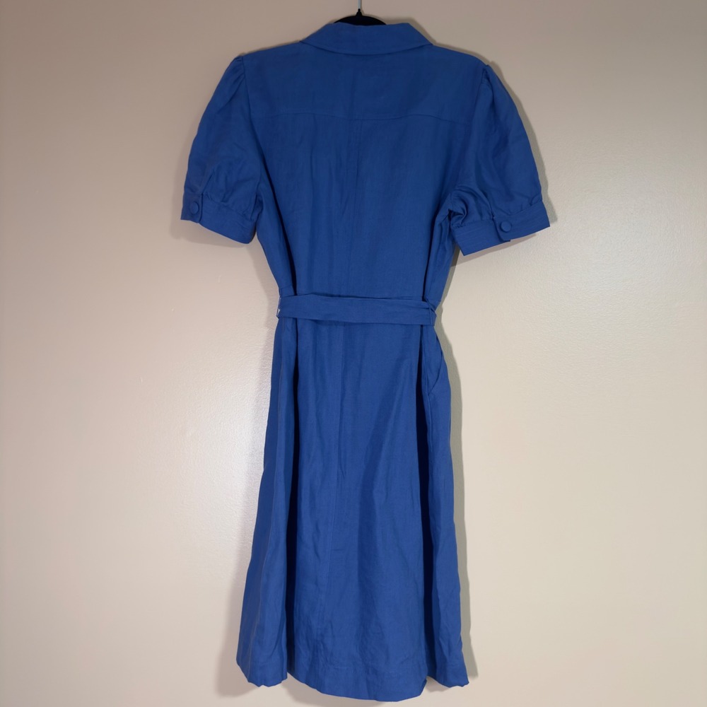 Boden Carrie Linen Shirt Dress Blue Short Sleeve Button Front US 10L W0749 - Picture 6 of 9